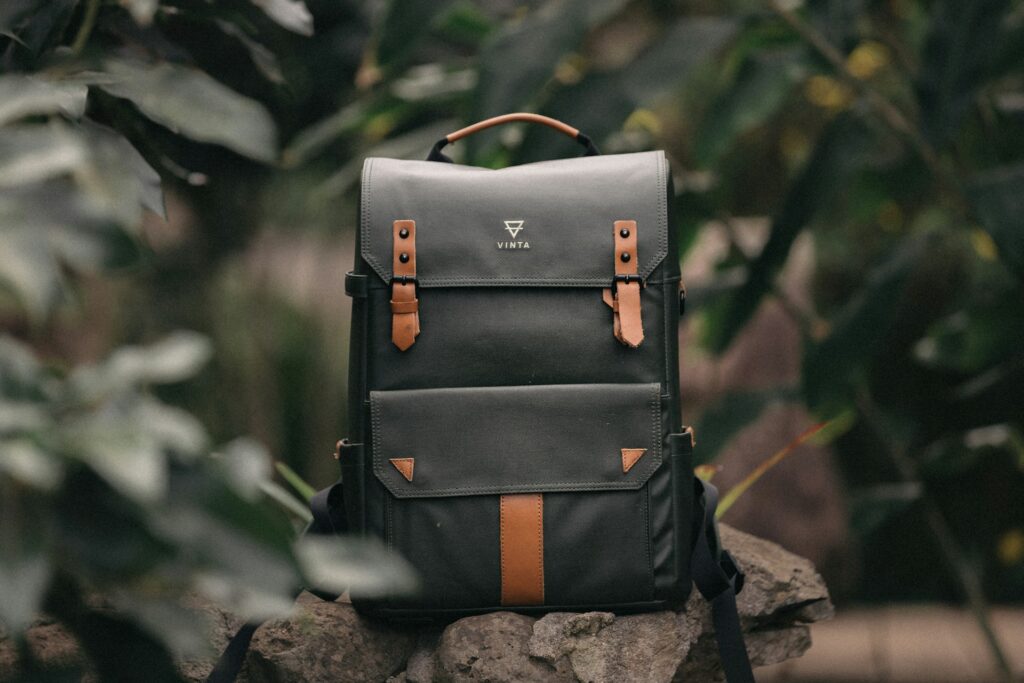 A black leather backpack