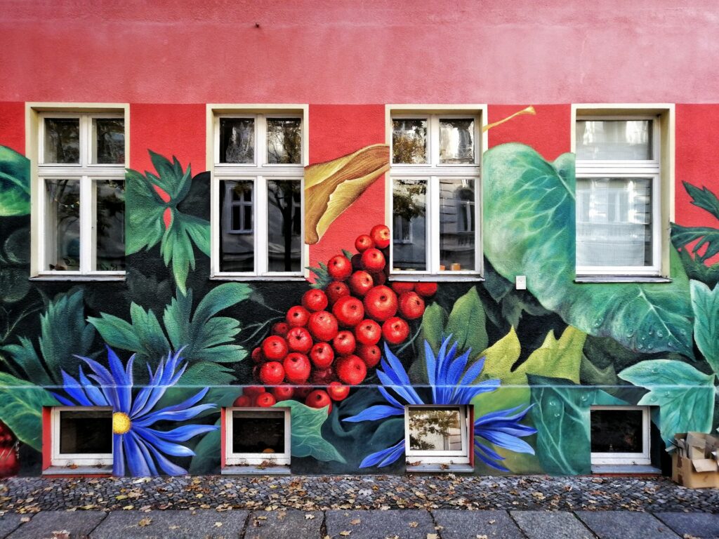 A street art mural of fruit in Berlin
