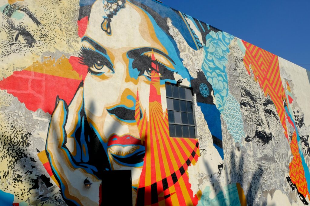 A colorful abstract street art display in Los Angeles
