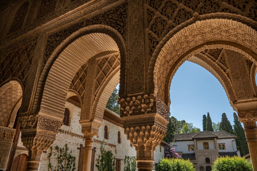 An ornate archway in the Alhambra Palace