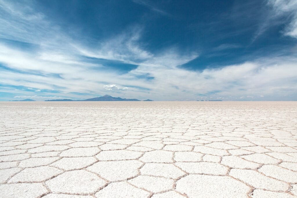 A vast expanse of salt flats in Bolivia