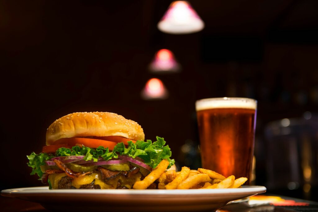 Hamburger with a beer
