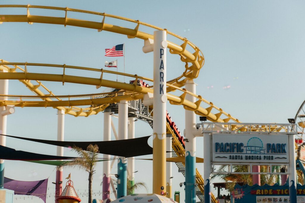 West Coaster in Pacific Park on Santa Monica Pier in USA
