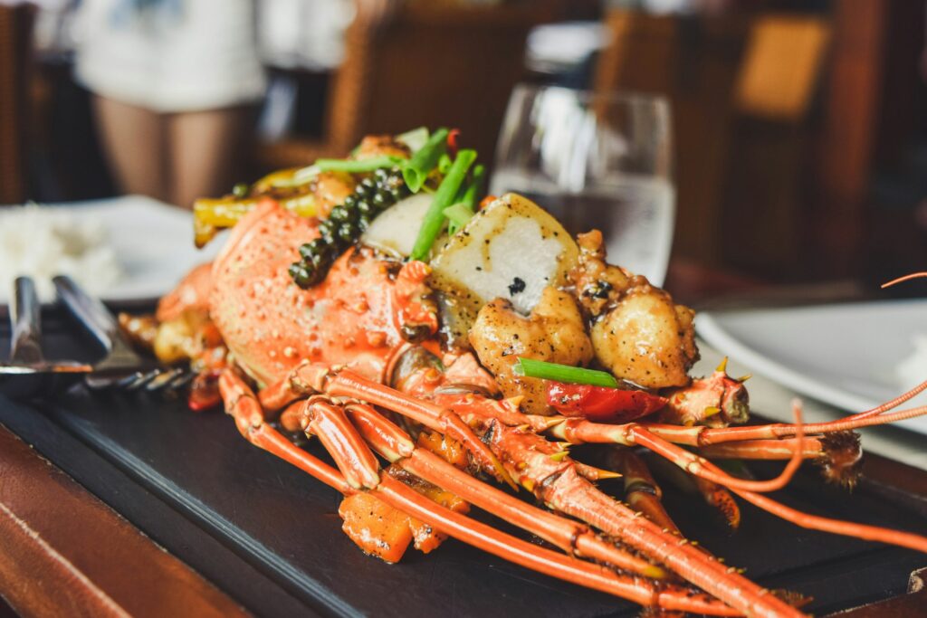 Lobster served with potatoes