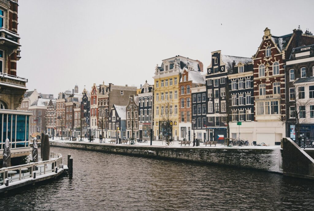 A row of houses along a canal in Amsterdam