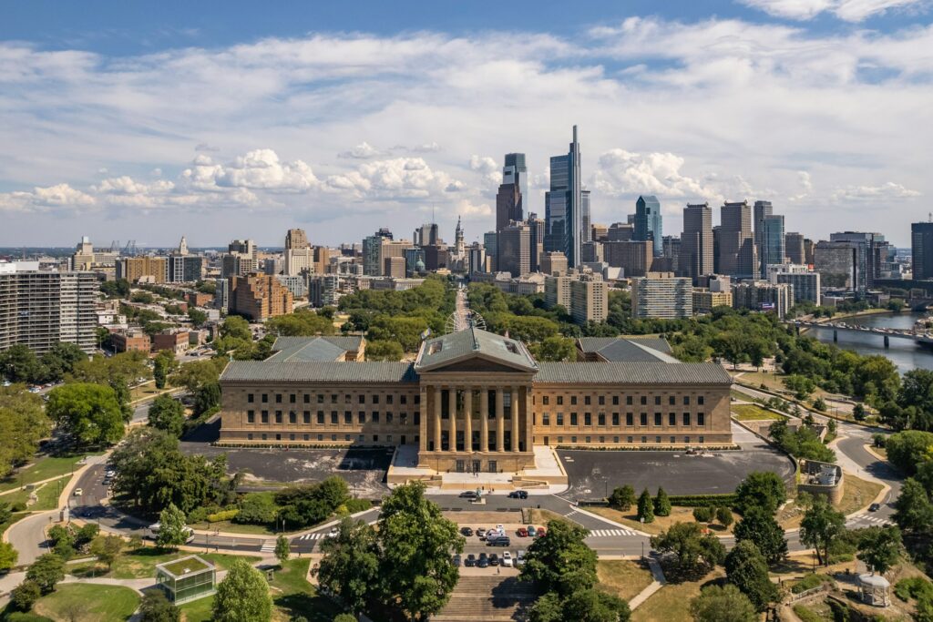 Philadelphia Museum of Art with skyscrapers in the background