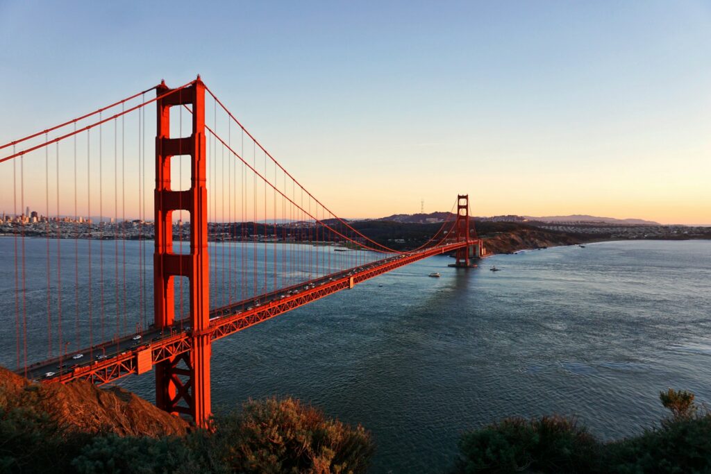 The Golden Gate Bridge at sunset