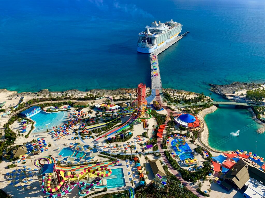 Overhead view of a theme park at CocoCay island